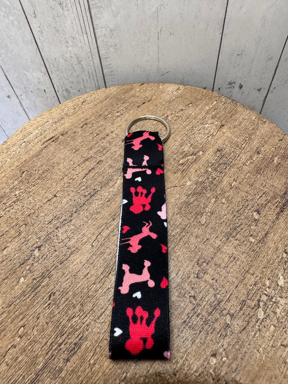 Black Pink Poodle Wristlet Strap Phone Strap Keychain Keyholder